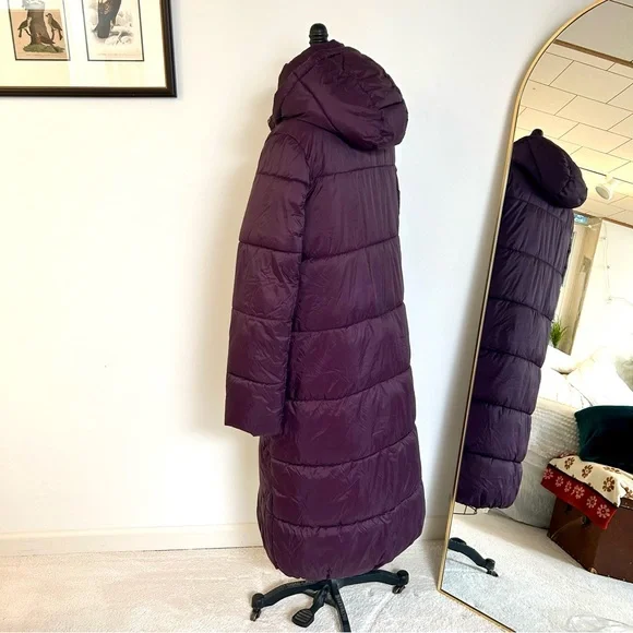 Banana Republic Dark Purple Long Hooded Oversized Puffer Jacket Sz Small Tall - Picture 4 of 10